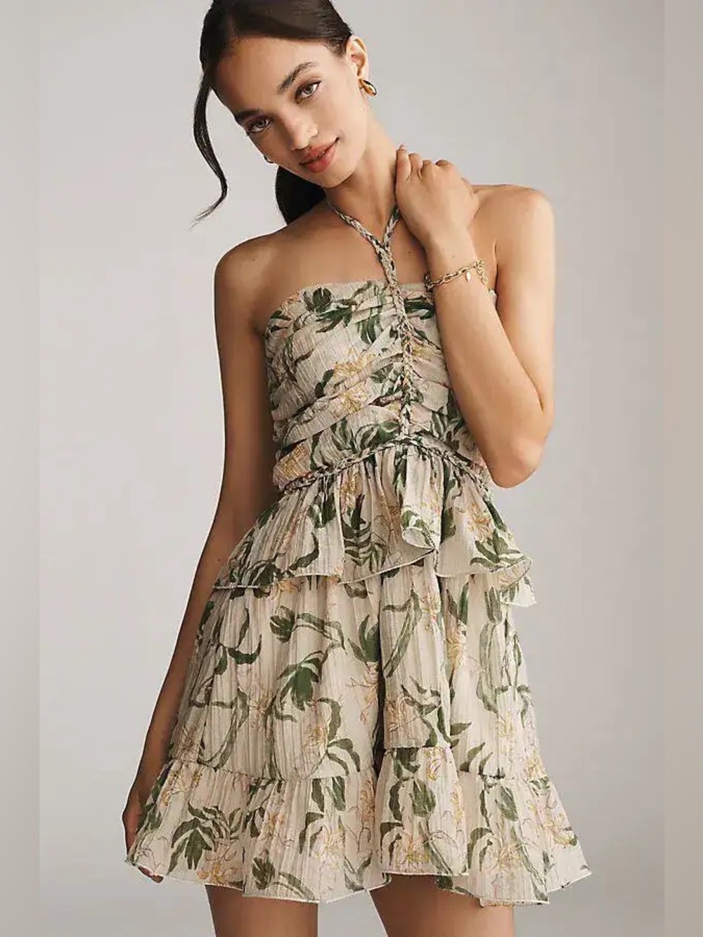 En Saison Linden Ruffle Halter Mini Dress $162 Size Small